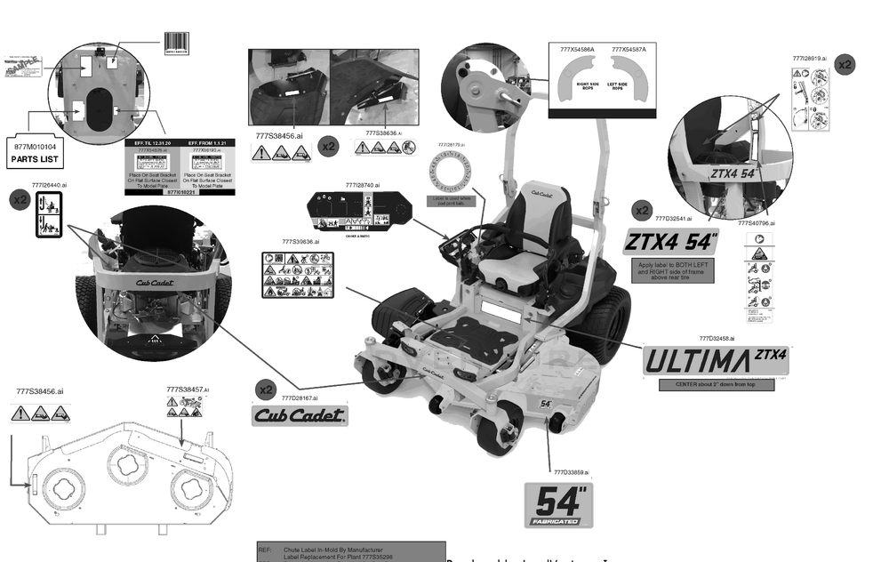 Label Map Diagram and Parts List for ZTX4-54KH (47ASAAA7010)(2021) Cub Cadet Lawn Tractor